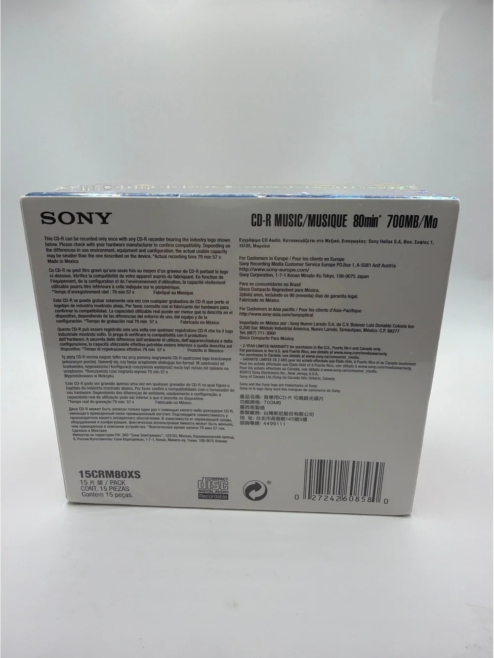 Sony CD-R Music 15 Pack 700MB 80min Optical Media
